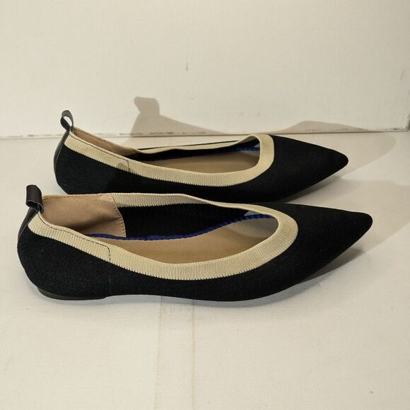 Black Cream Knit Pointed Toe Ballet Flats Women's Size 8.5 - Picture 1 of 7